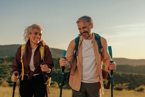 Couple enjoying hike with confidence in their life insurance plans if an accident occurs.